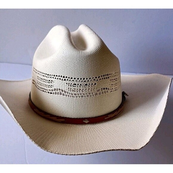 JUSTIN  Straw Western Cowboy Hat by Milano Hat Company Size 6 7/8 Brown Band NEW - Picture 2 of 13